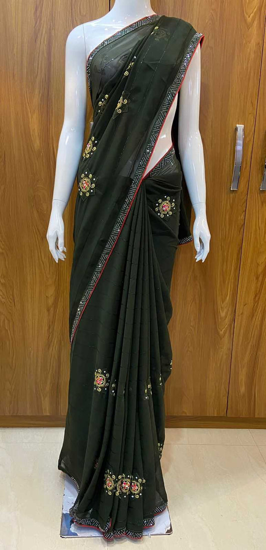 Georgette Rin109 Rbc38 Sarees  Georgette Ladies Embroidered Butta Sarees