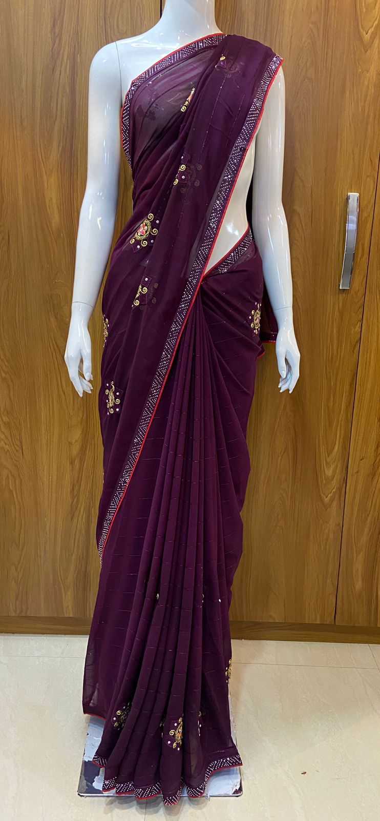 Georgette Rin109 Rbc38 Sarees  Georgette Ladies Embroidered Butta Sarees