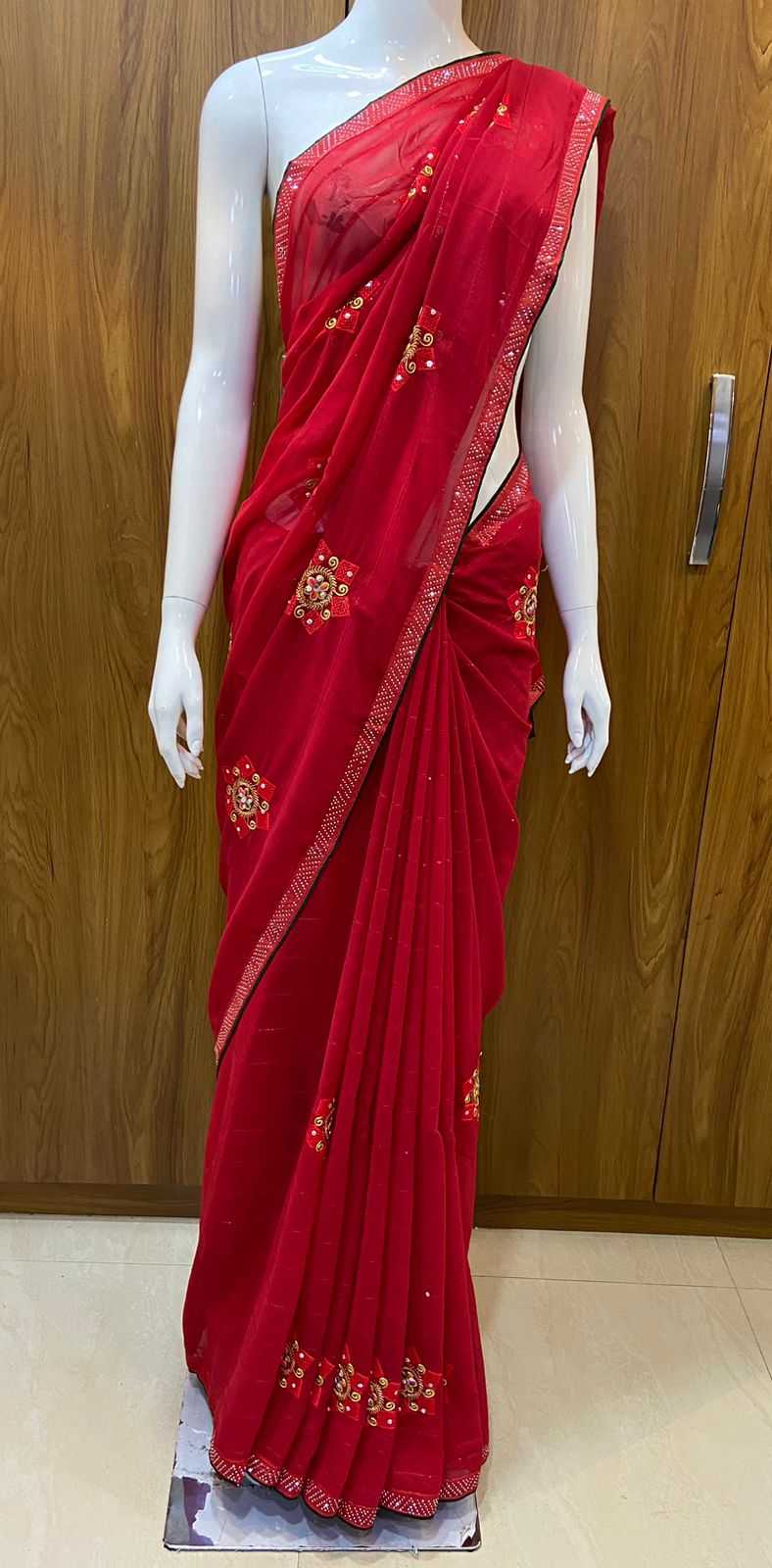 Georgette Rin109 Rbc38 Sarees  Georgette Ladies Embroidered Butta Sarees