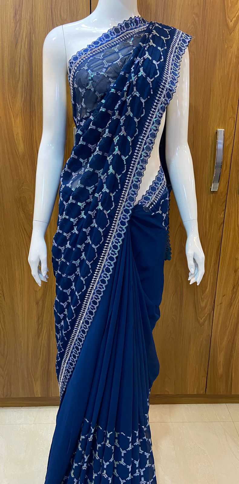 Georgette Rin109 Rbc40 Sarees  Georgette Sequence Cutwork Sarees