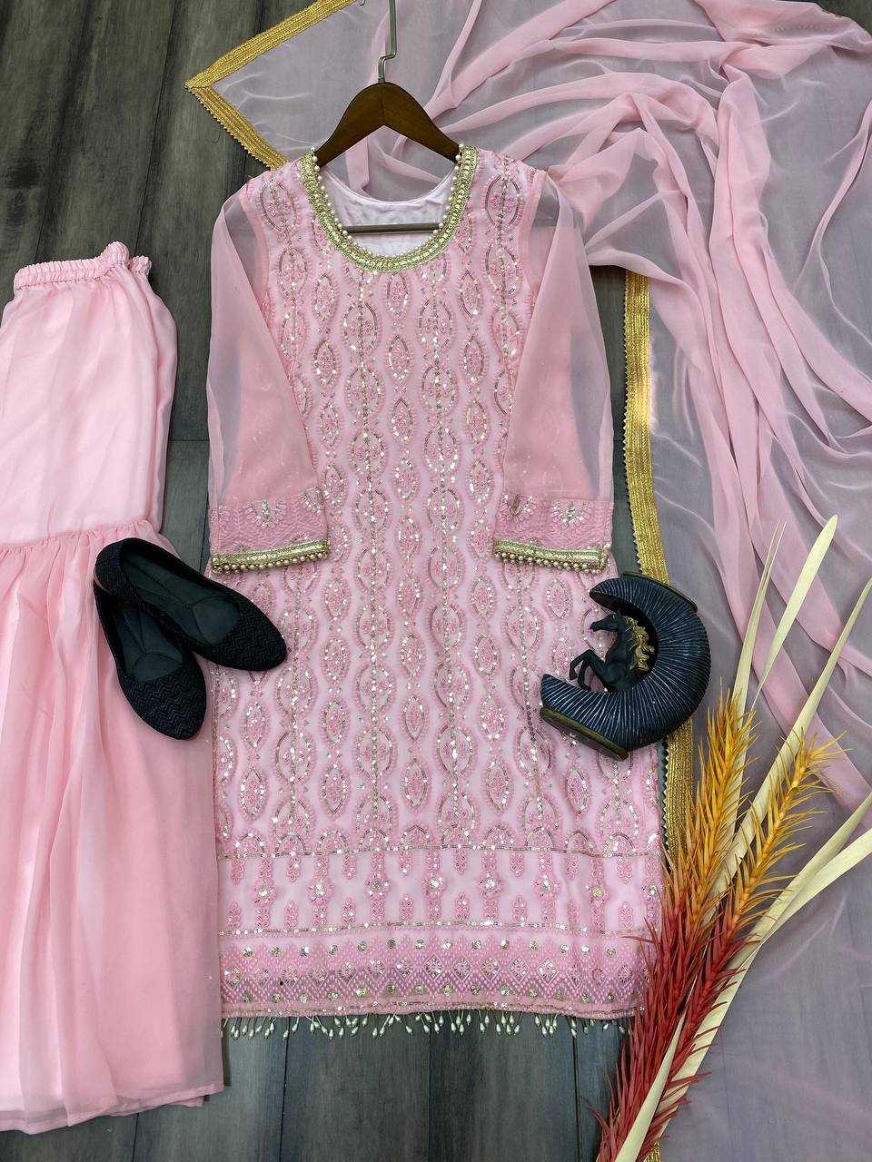 Georgette Rin110 220 Suits & Dresses  Embroidery Georgette Sharara Salwar Wedding Suits