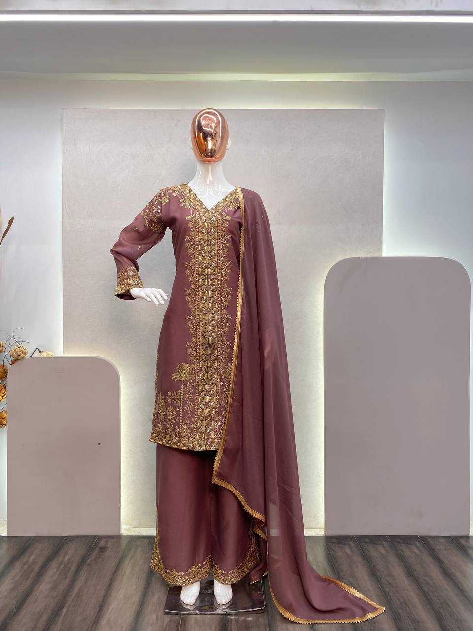 Georgette Rin110 277 Suits & Dresses  Pakistani Embroidery Palazzo Georgette Ladies Silk Suits