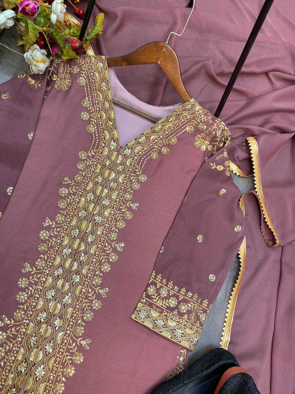 Georgette Rin110 277 Suits & Dresses  Pakistani Embroidery Palazzo Georgette Ladies Silk Suits