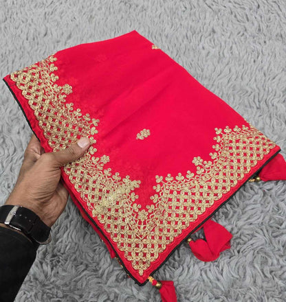 Georgette Rin128 Rjk92 Sarees  Georgette Sequence Work Red Sarees