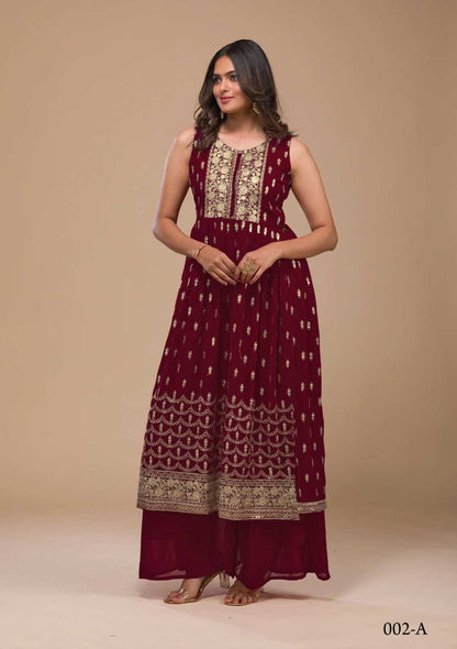 Georgette Rin129 002 Suits & Dresses  Ladies Embroiderery Georgette Ladies Party Wear Palazzo Suits