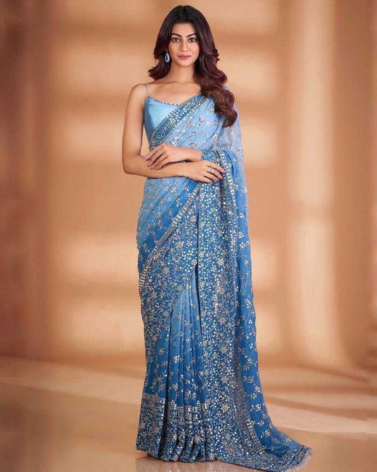 Georgette Rin134 0173 Sarees  Party Wear Georgette Sequence Work Embroidered Diwali Collections Sarees