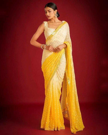 Georgette Rin134 0203 Sarees  Georgette Sequence Half And Half Embroidered Diwali Collections Sarees