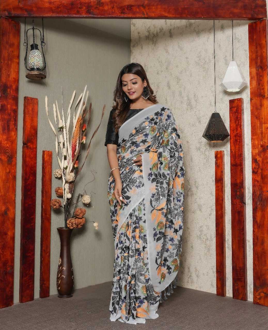 Georgette Rin141 1483 Sarees  Party Wear Georgette Sequence Embroidered Sarees