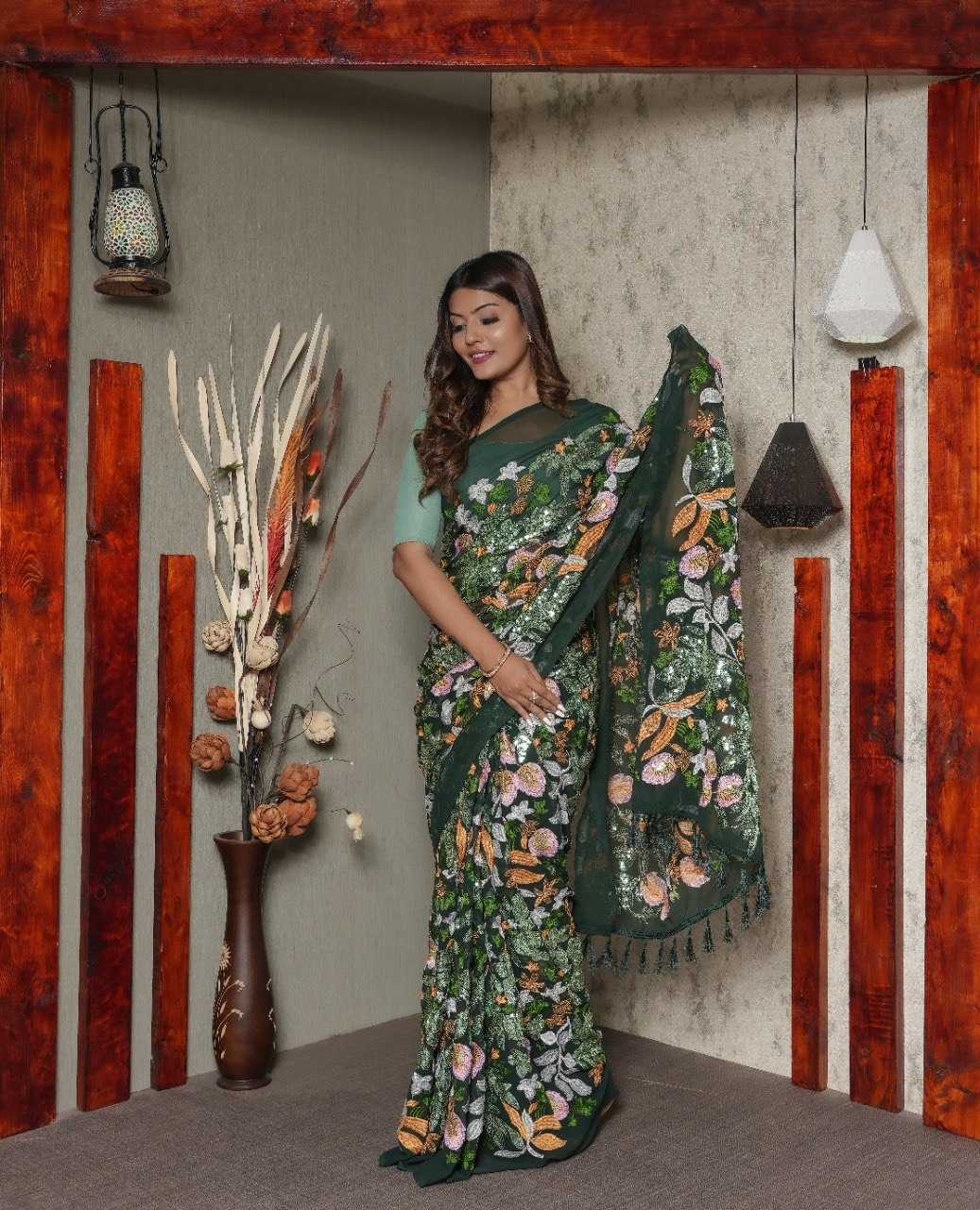 Georgette Rin141 1483 Sarees  Party Wear Georgette Sequence Embroidered Sarees