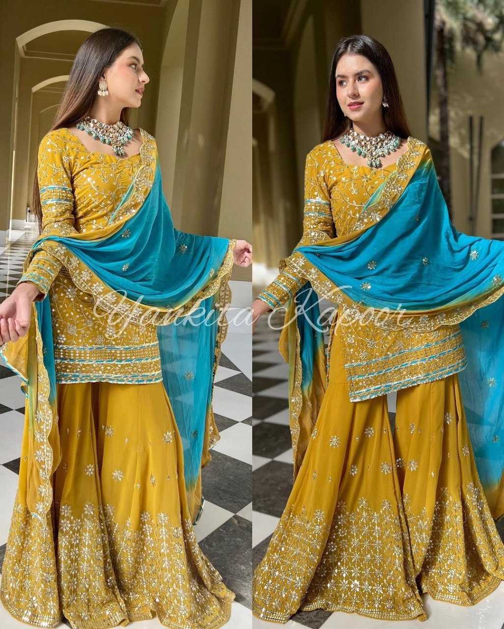 Georgette Rin141 1495 Suits & Dresses  Sharara Salwar Embroidery Georgette Party Wear Suits