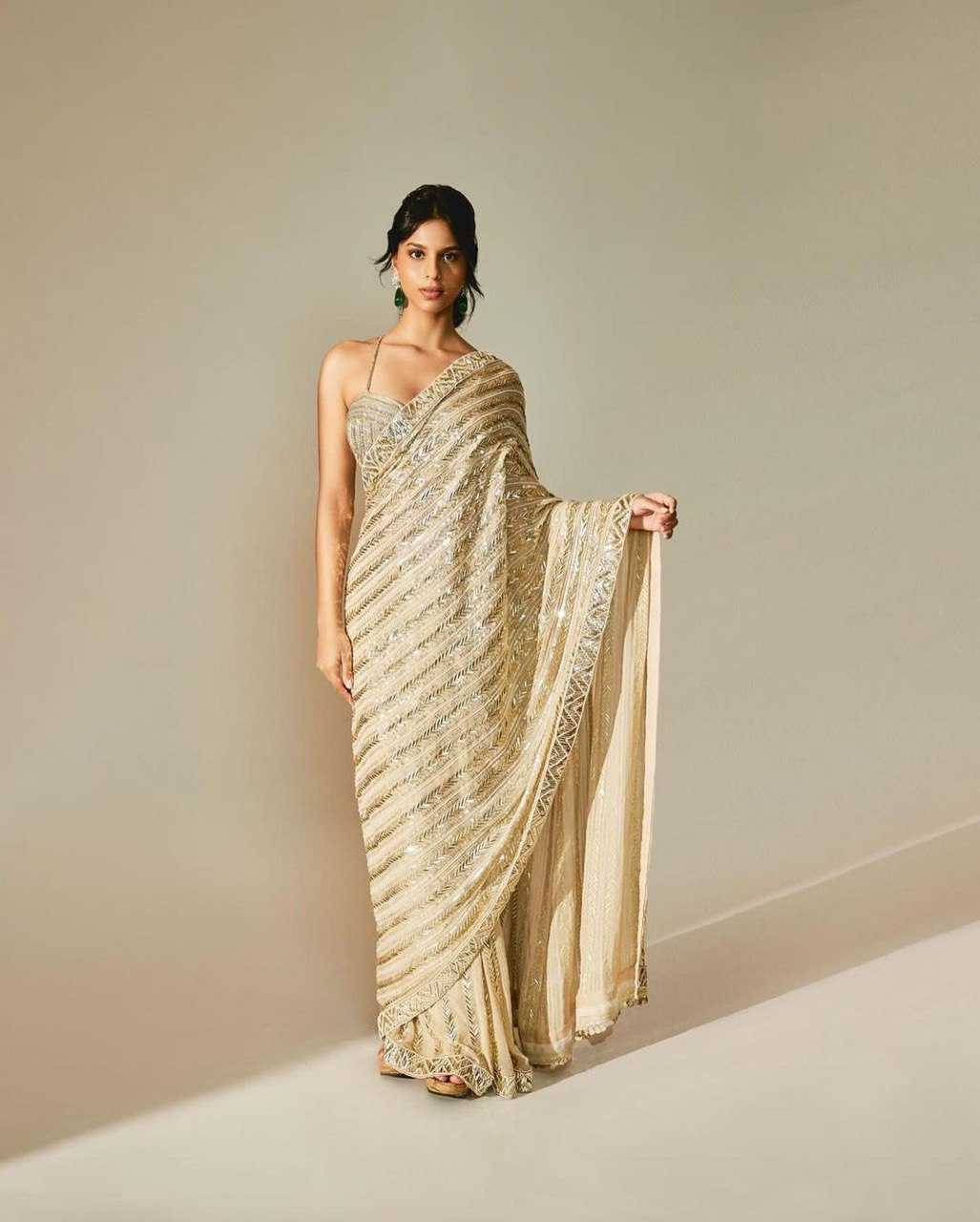 Georgette Rin141 1582 Sarees  Party Wear Fancy Sequence Embroidered Sarees