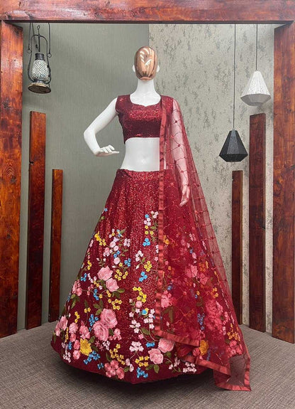 Georgette Rin141 540 Lehengas  Designer Fancy Celebrity Wedding Embroidered Lehengas