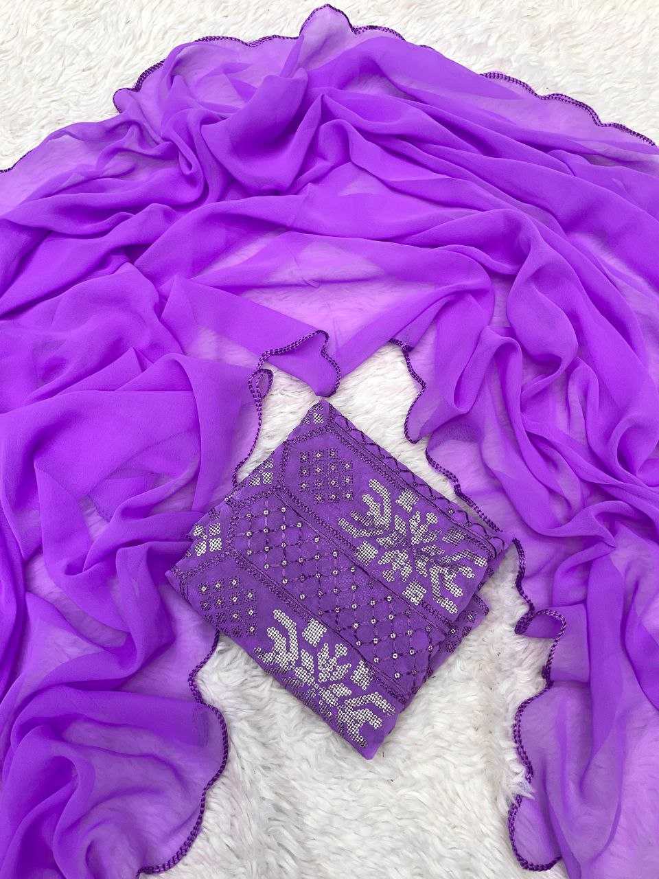 Georgette Rin143 438 Sarees  Georgette Cutwork Purple Sarees