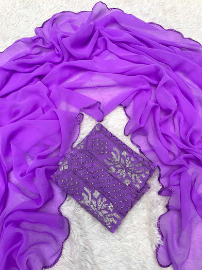 Georgette Rin143 438 Sarees  Georgette Cutwork Purple Sarees