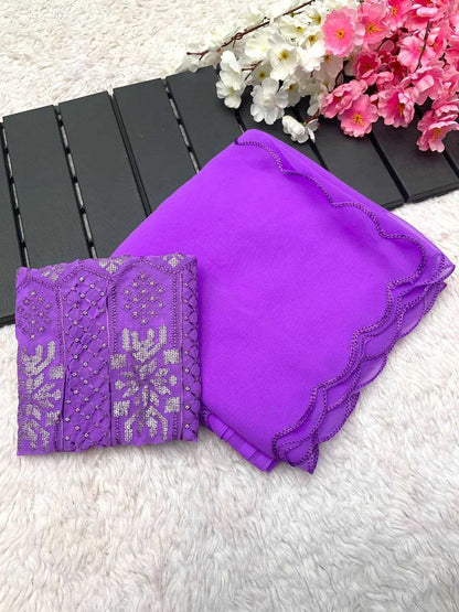 Georgette Rin143 438 Sarees  Georgette Cutwork Purple Sarees