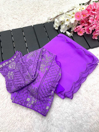 Georgette Rin143 438 Sarees  Georgette Cutwork Purple Sarees