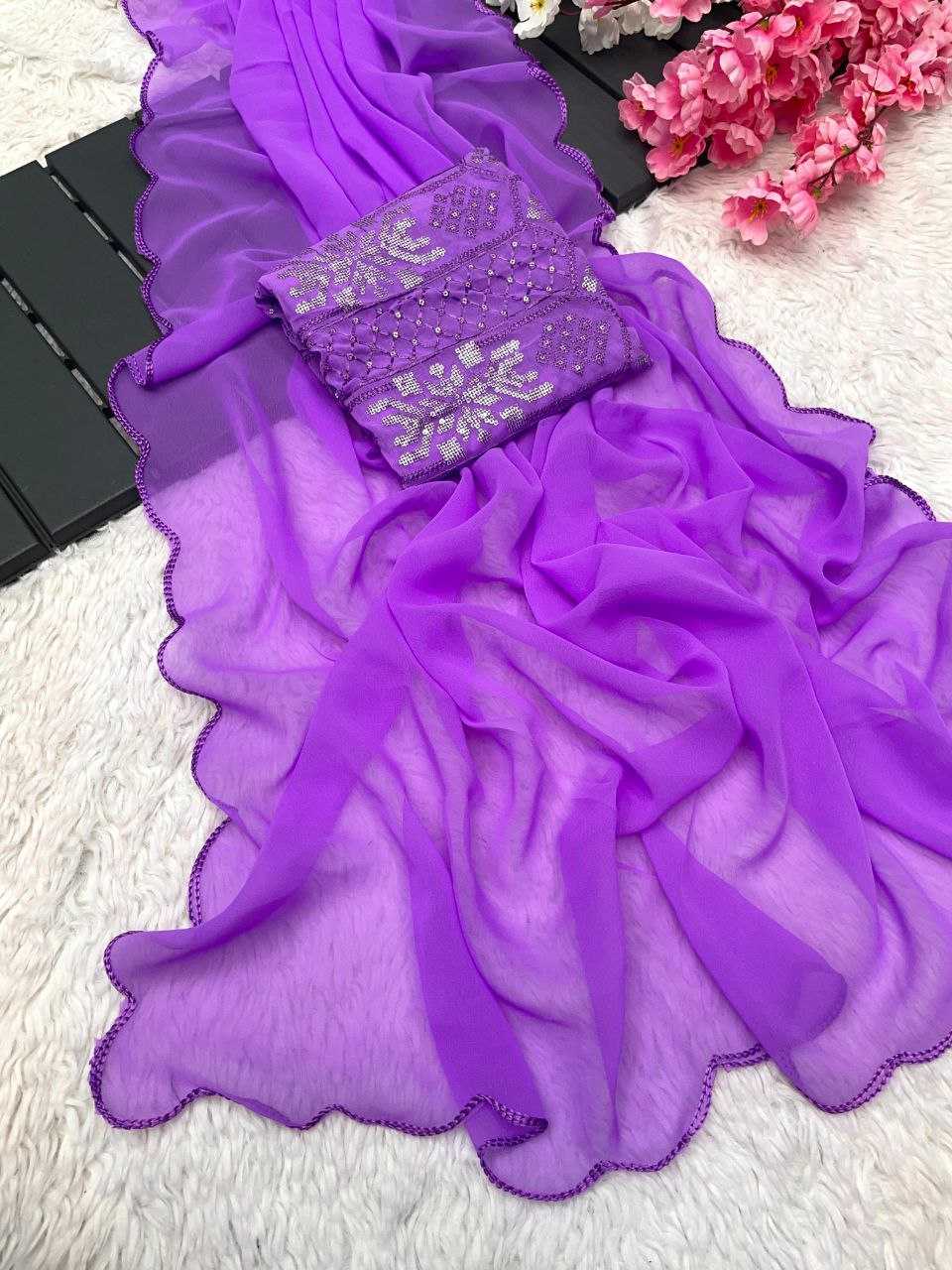 Georgette Rin143 438 Sarees  Georgette Cutwork Purple Sarees