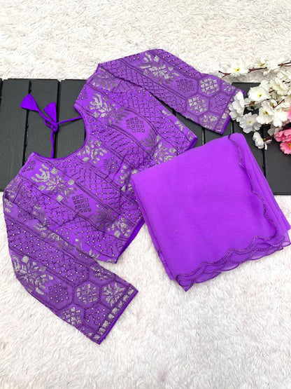 Georgette Rin143 438 Sarees  Georgette Cutwork Purple Sarees