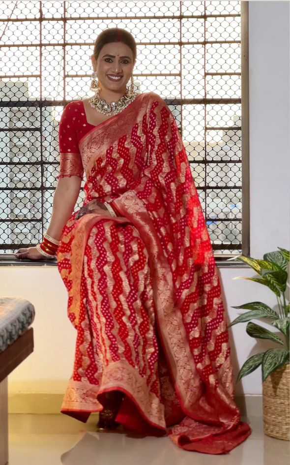 Georgette Rin152 Nsd68 Sarees  Georgette Red Traditional Zari Sarees