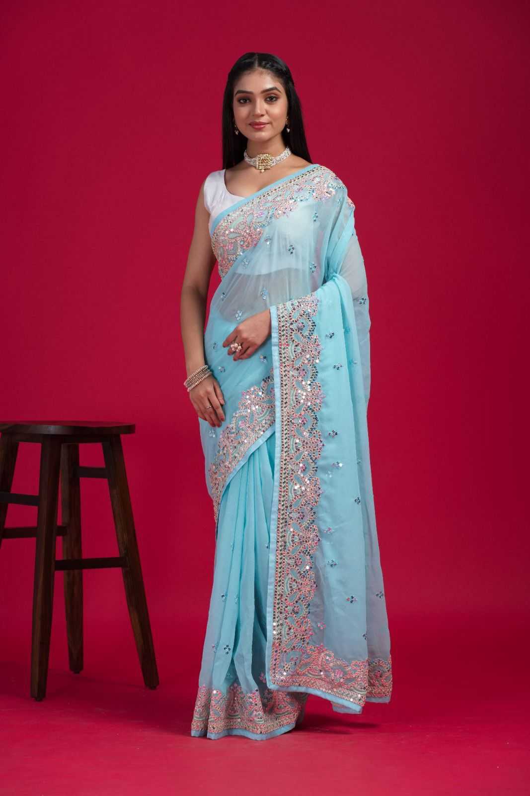 Georgette Rin164  Navya Sarees  Georgette Work Embroidered Butta Diwali Collections Sarees