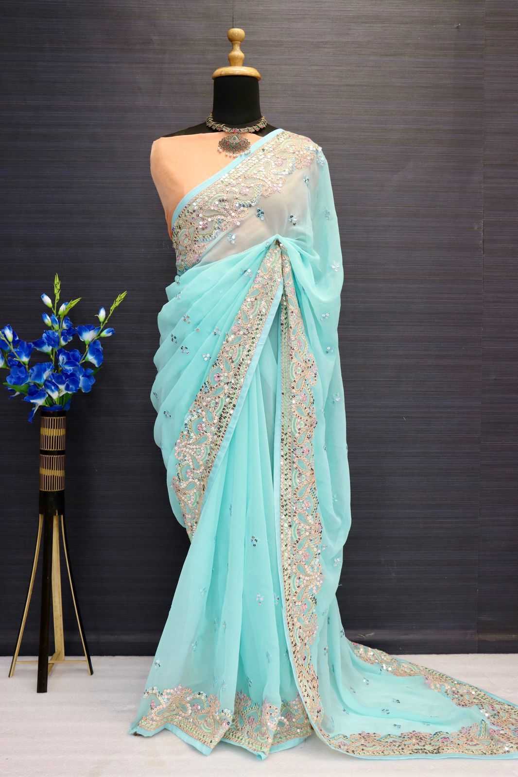 Georgette Rin164  Navya Sarees  Georgette Work Embroidered Butta Diwali Collections Sarees