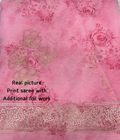 Georgette Rin171 532 Sarees  Printed Georgette Zari Border Sarees