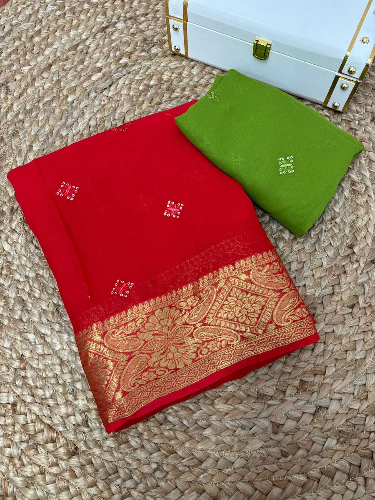 Georgette Rin178 Snt28 Sarees  Georgette Embroidered Butta Zari Border Viscose Sarees