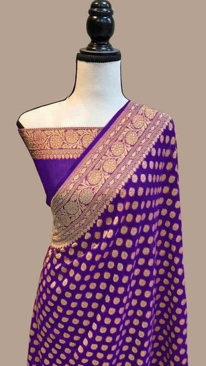 Georgette Rin179 60 Sarees  Georgette Zari Border Butta Jacquard Sarees