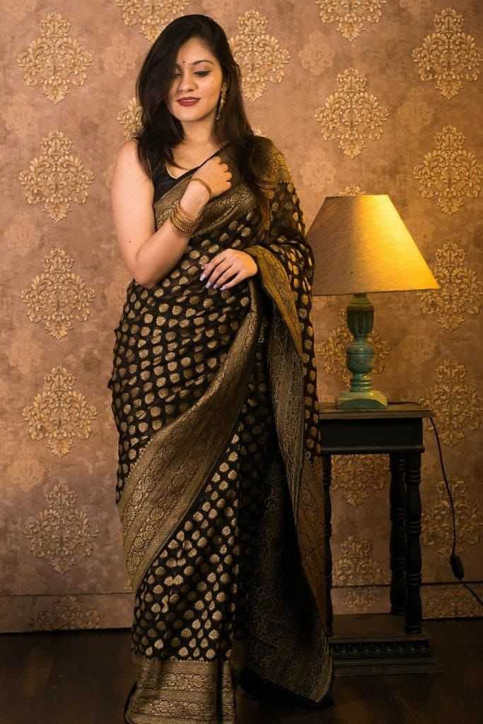 Georgette Rin179 60 Sarees  Georgette Zari Border Butta Jacquard Sarees