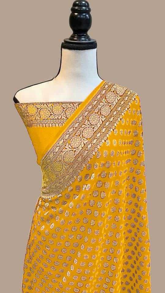 Georgette Rin179 60 Sarees  Georgette Zari Border Butta Jacquard Sarees