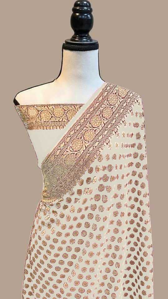 Georgette Rin179 60 Sarees  Georgette Zari Border Butta Jacquard Sarees