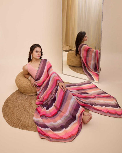 Georgette Rin179 757 Sarees  Ready To Wear Fancy Georgette Pre Stitched Sarees