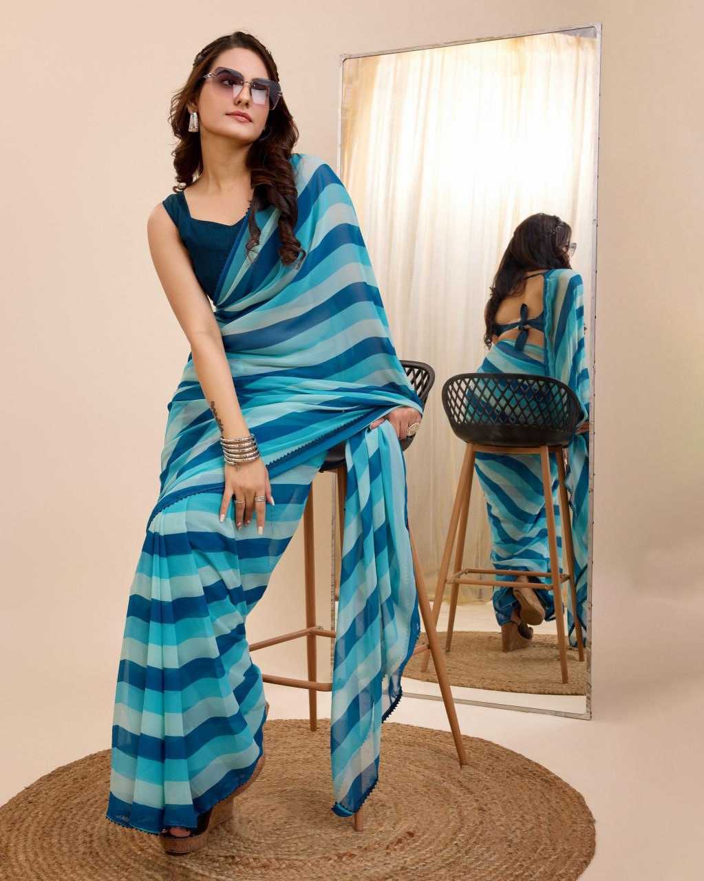 Georgette Rin179 757 Sarees  Ready To Wear Fancy Georgette Pre Stitched Sarees