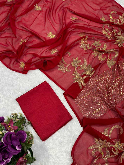 Georgette Rin181 484 Sarees  Party Wear Georgette Embroidered Red Teej Karwa Chauth Sarees