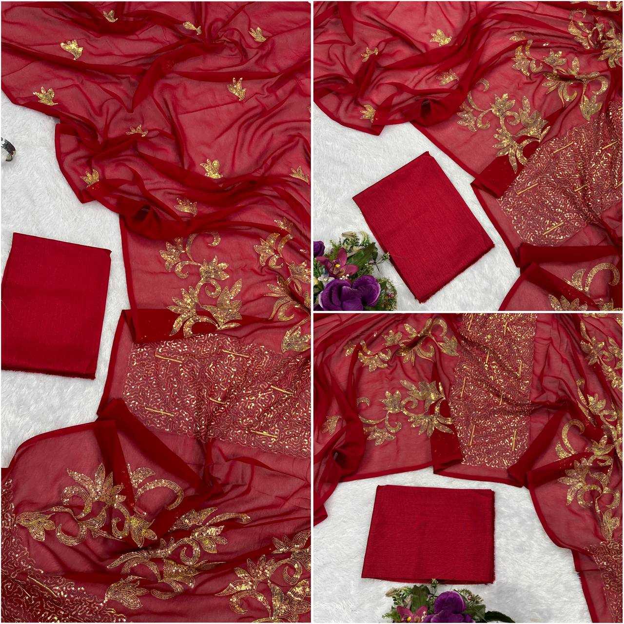 Georgette Rin181 484 Sarees  Party Wear Georgette Embroidered Red Teej Karwa Chauth Sarees