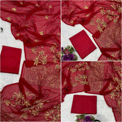 Georgette Rin181 484 Sarees  Party Wear Georgette Embroidered Red Teej Karwa Chauth Sarees