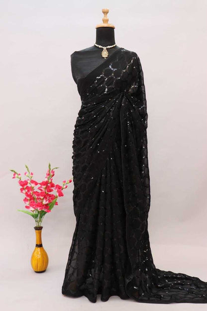 Georgette Rin188 Sangam Sarees  Party Wear Fancy Georgette Sequence Sarees