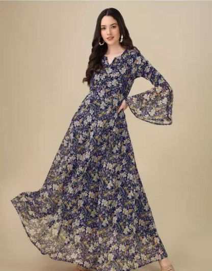 Georgette Rin197 Rrf07 Gowns  Printed Fancy Party Long Georgette Gowns