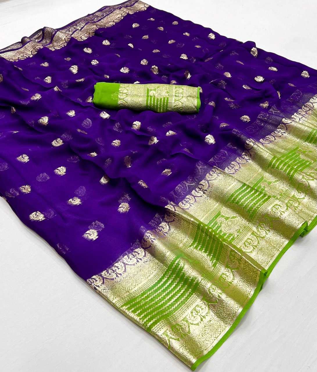 Georgette Rin198 Raa04 Sarees  Georgette Viscose Zari Border Sarees