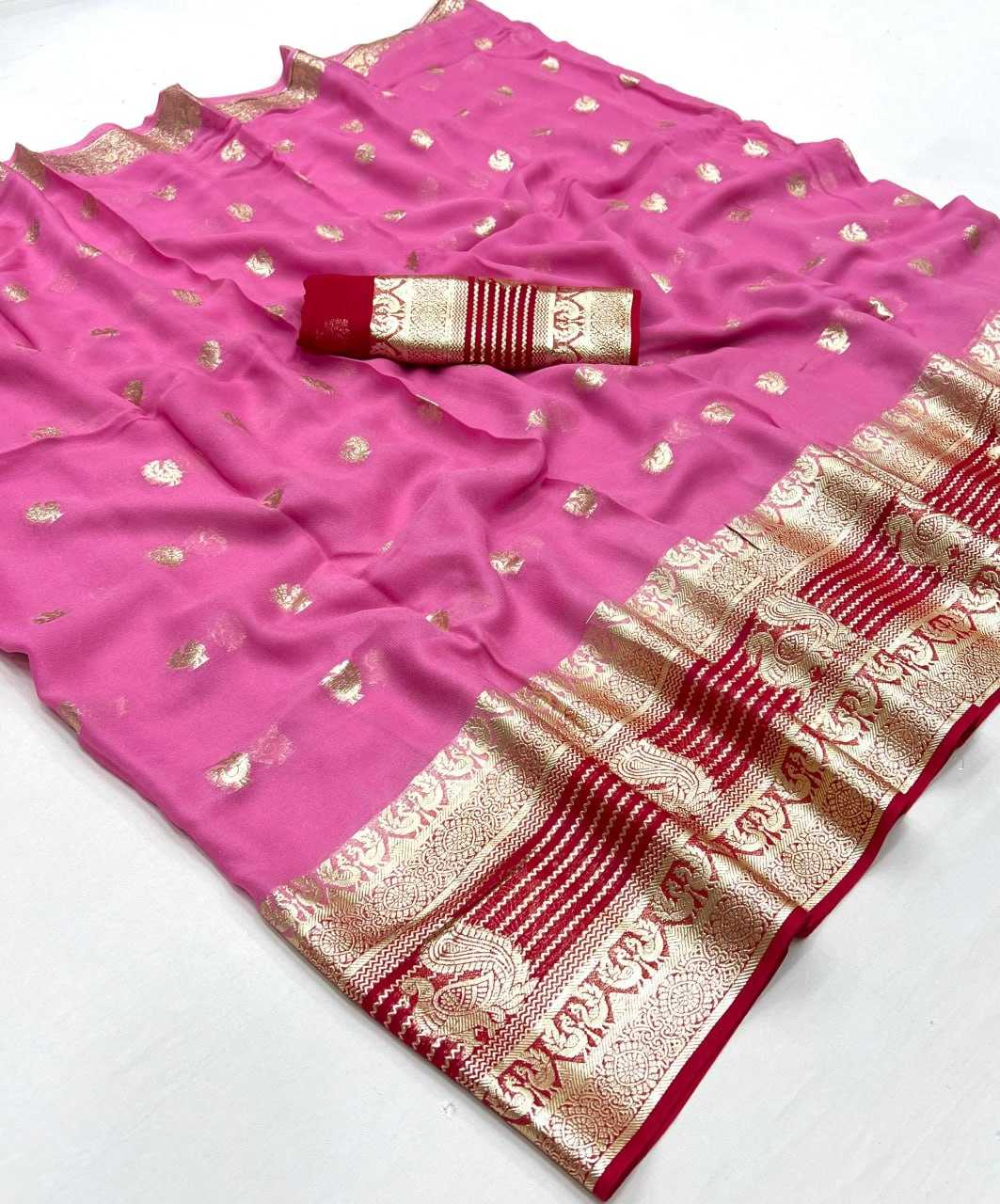 Georgette Rin198 Raa04 Sarees  Georgette Viscose Zari Border Sarees