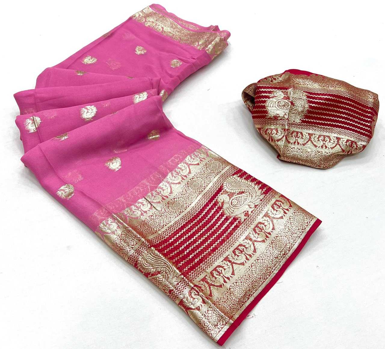 Georgette Rin198 Raa04 Sarees  Georgette Viscose Zari Border Sarees