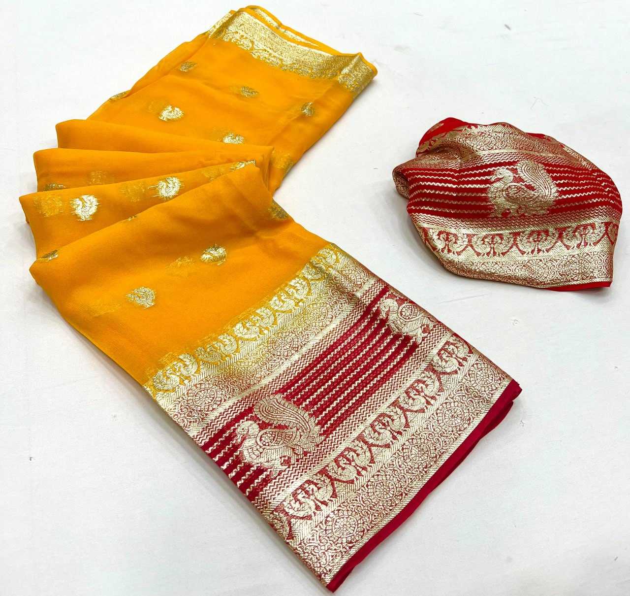 Georgette Rin198 Raa04 Sarees  Georgette Viscose Zari Border Sarees