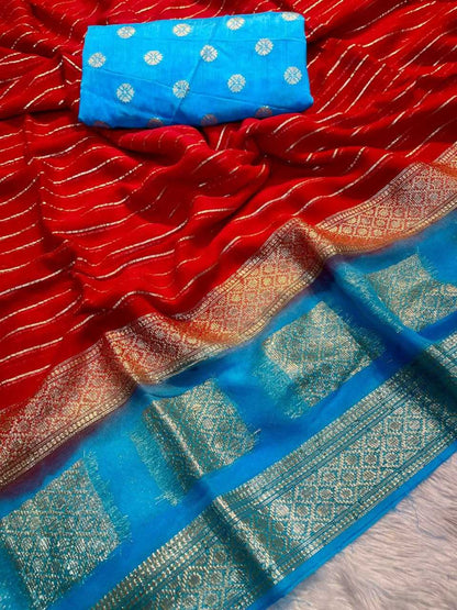 Georgette Rin198 Raa10 Sarees  Georgette Zari Border Visoce Durga Pooja Sarees