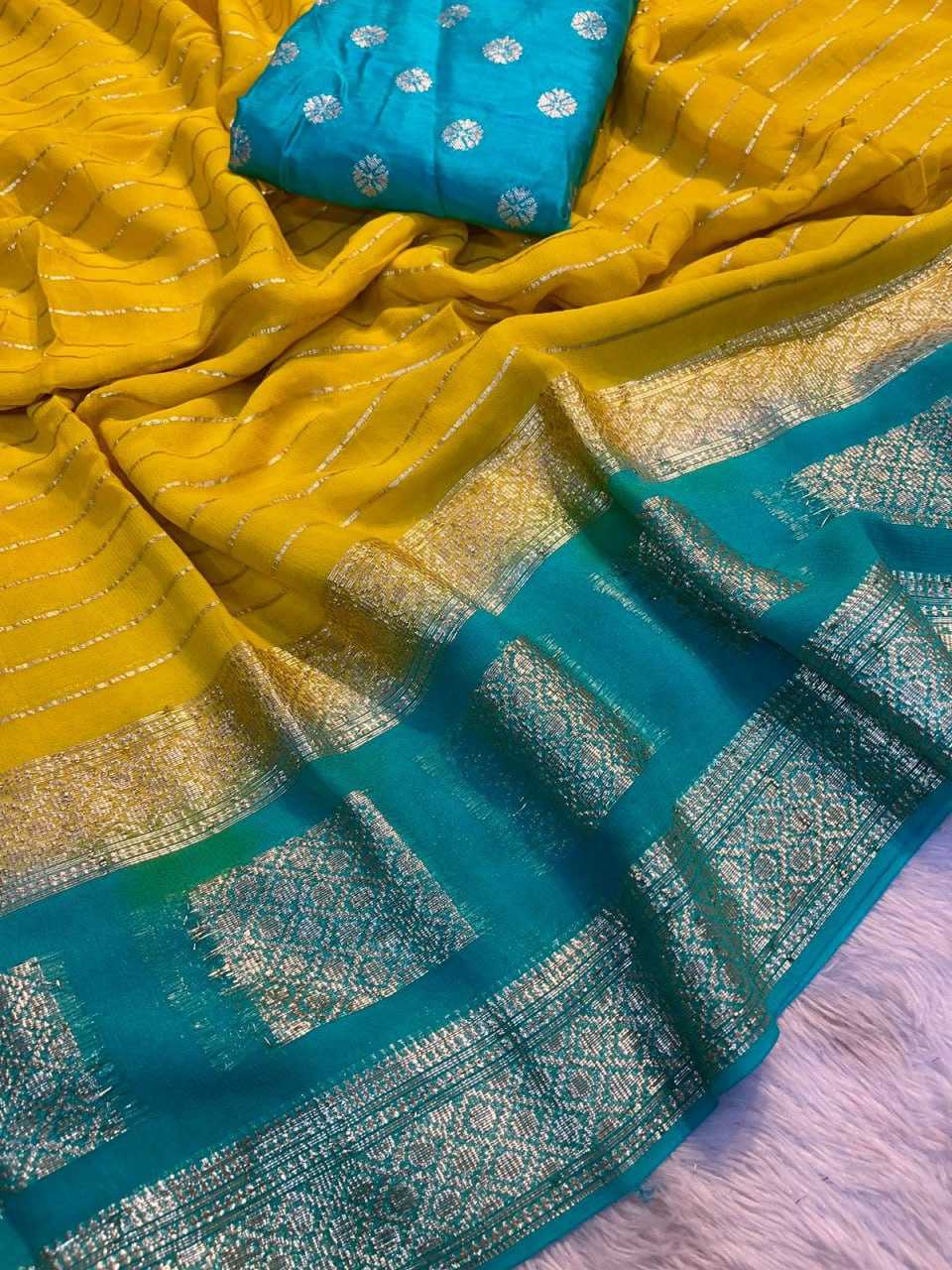 Georgette Rin198 Raa10 Sarees  Georgette Zari Border Visoce Durga Pooja Sarees