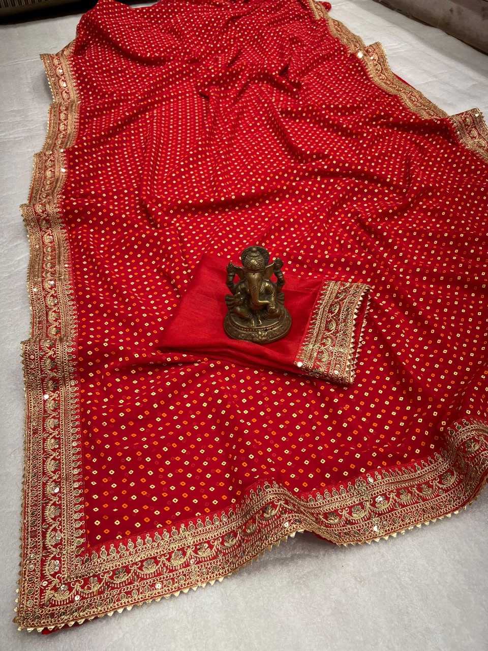 Georgette Rnnc Bandhej Sarees  Georgette Ladies Bandhani Bandhej Durga Pooja Sarees