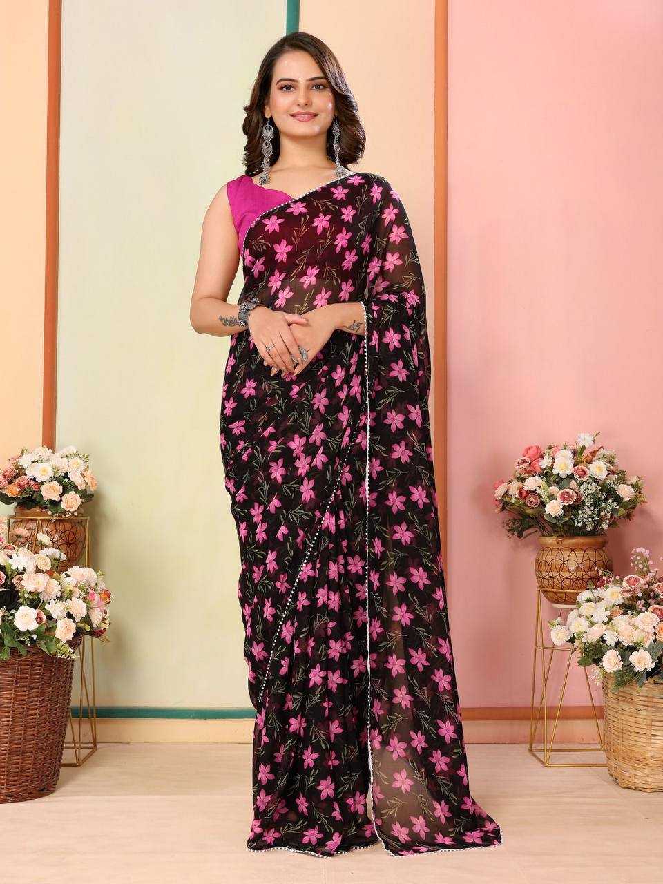 Georgette Rsf 745 Sarees  Ready To Wear Georgette Pre Draped Sarees E