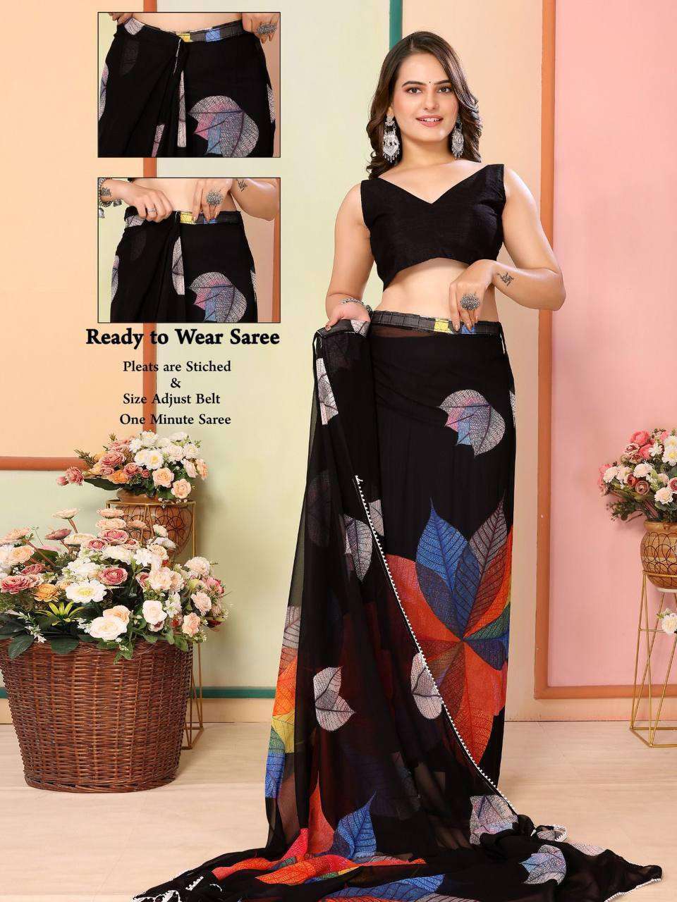 Georgette Rsf 745 Sarees  Ready To Wear Georgette Pre Draped Sarees E