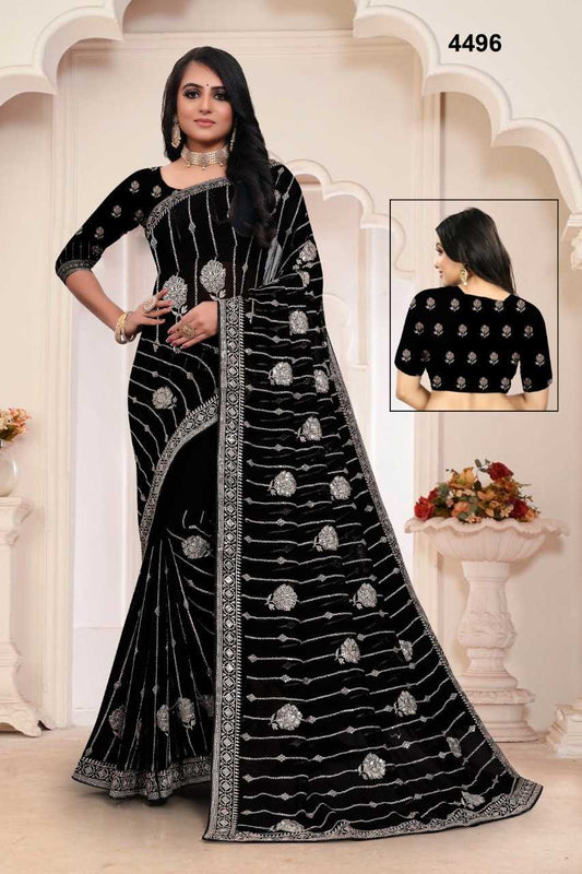 Georgette Rsrm 4497 Sarees  Embroidered Sequence Wedding Georgette Sarees