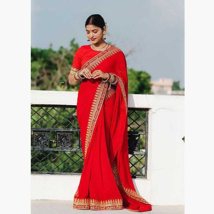 Georgette Rst 324 Sarees  Georgette Plain Lace Border Sarees