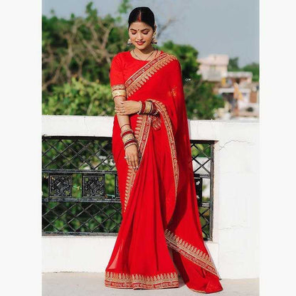 Georgette Rst 324 Sarees  Georgette Plain Lace Border Sarees